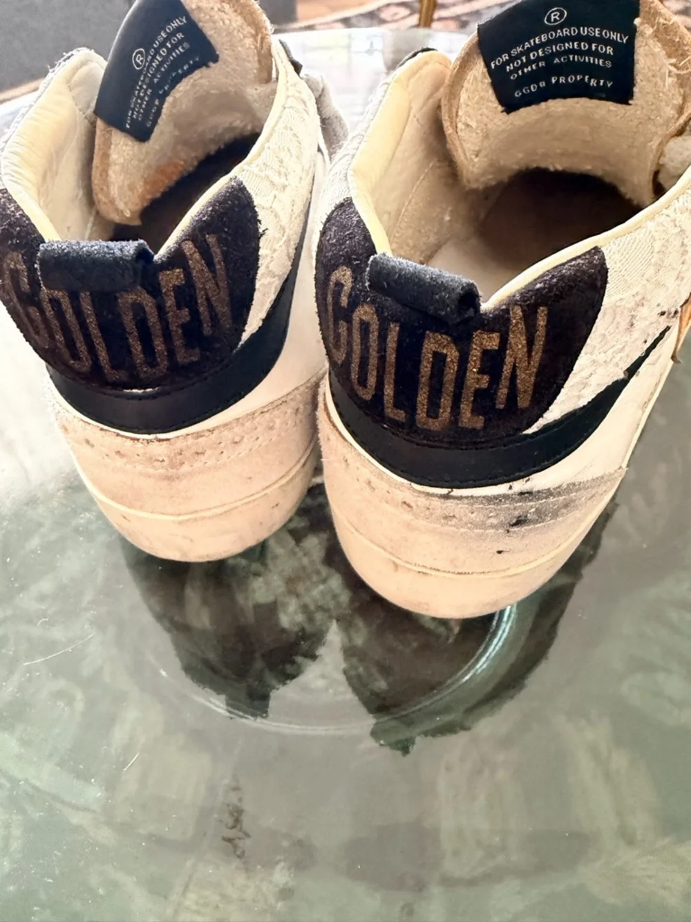 Golden Goose MID STAR White Sneakers with Yellow Star & Leopard Accent - Picture 5 of 7